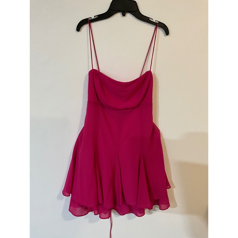 Lulus Magenta Pink Cowl Neck Lace Up Back Chiffon Mini Dress WS-D8342 Small